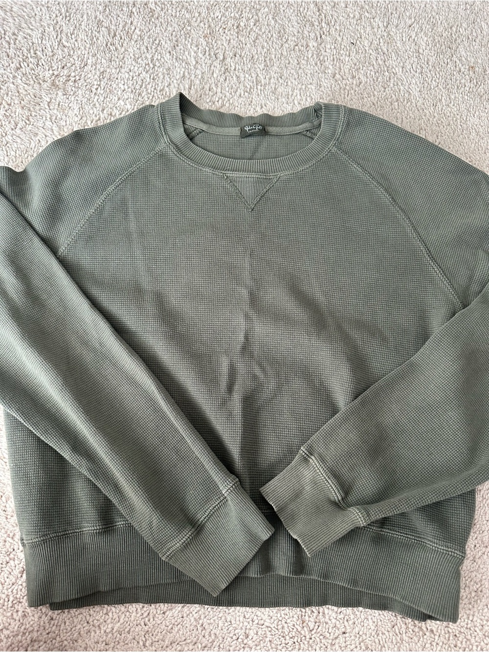 john galt Olive Green Crewneck Waffle Knit Sweater